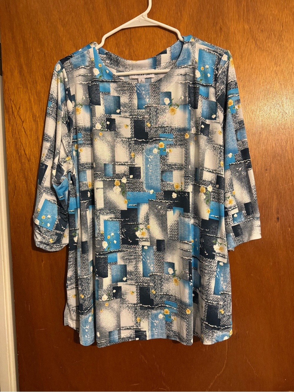 Southern Lady Blue Abstract Print 3/4 Sleeve Tunic